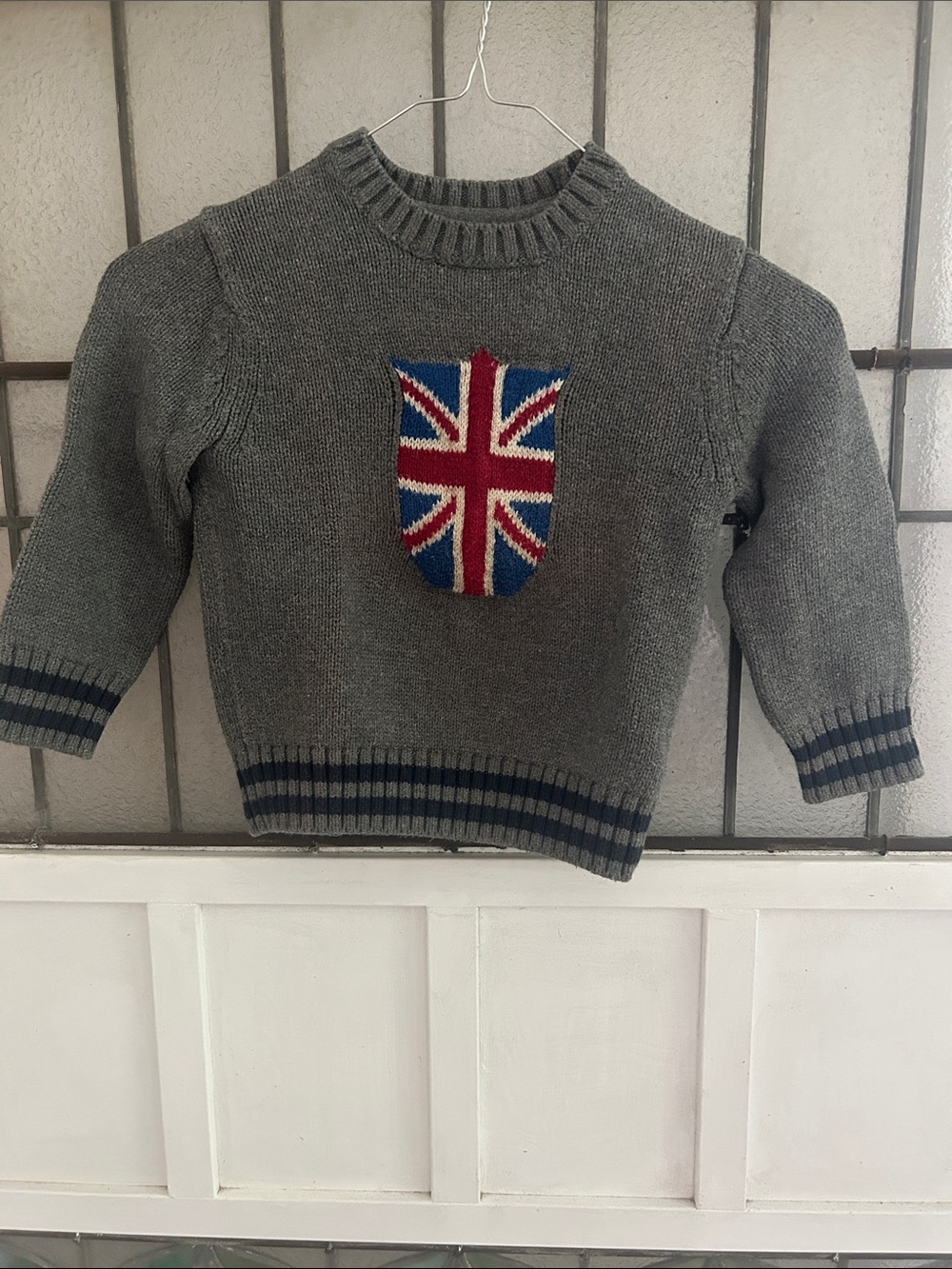 Baby Gap Gray Knit Sweater with Union Jack Patch -